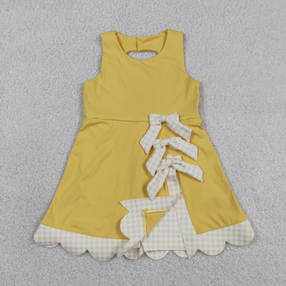 GSD3318 Baby Girls Sleeveless Yellow Plaid Bows with Shorts Yoga Scallop Dress