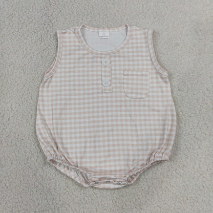 Sibling Baby Boy Infant Sleeveless Plaid Pockets Summer Bubble Rompers Clothes