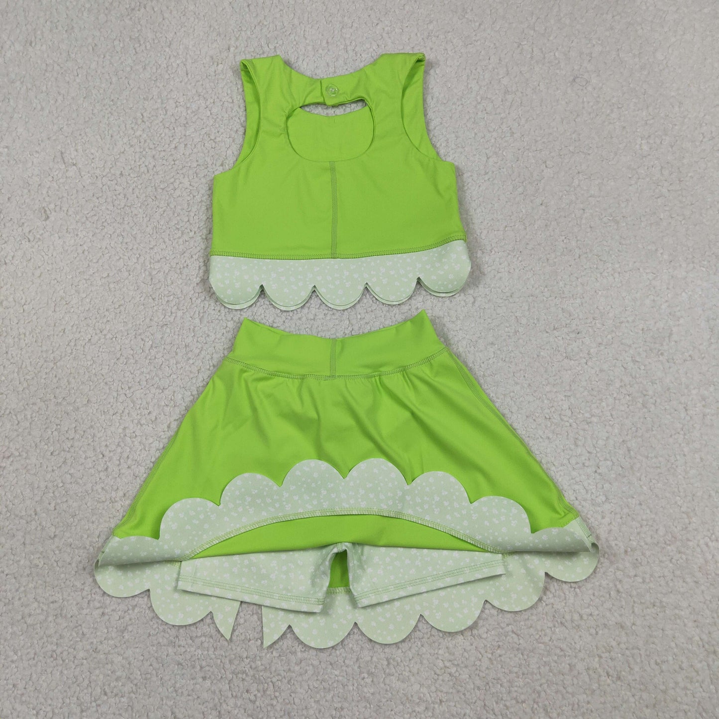 Baby Girls Kids Sleeveless Tops Bows Skirt Shorts Yoga Green Set