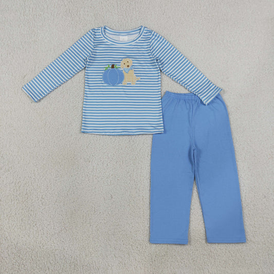 Baby Boys Kids Embroidery Pumpkin Dog Shirt Blue Pants Set Fall Clothes