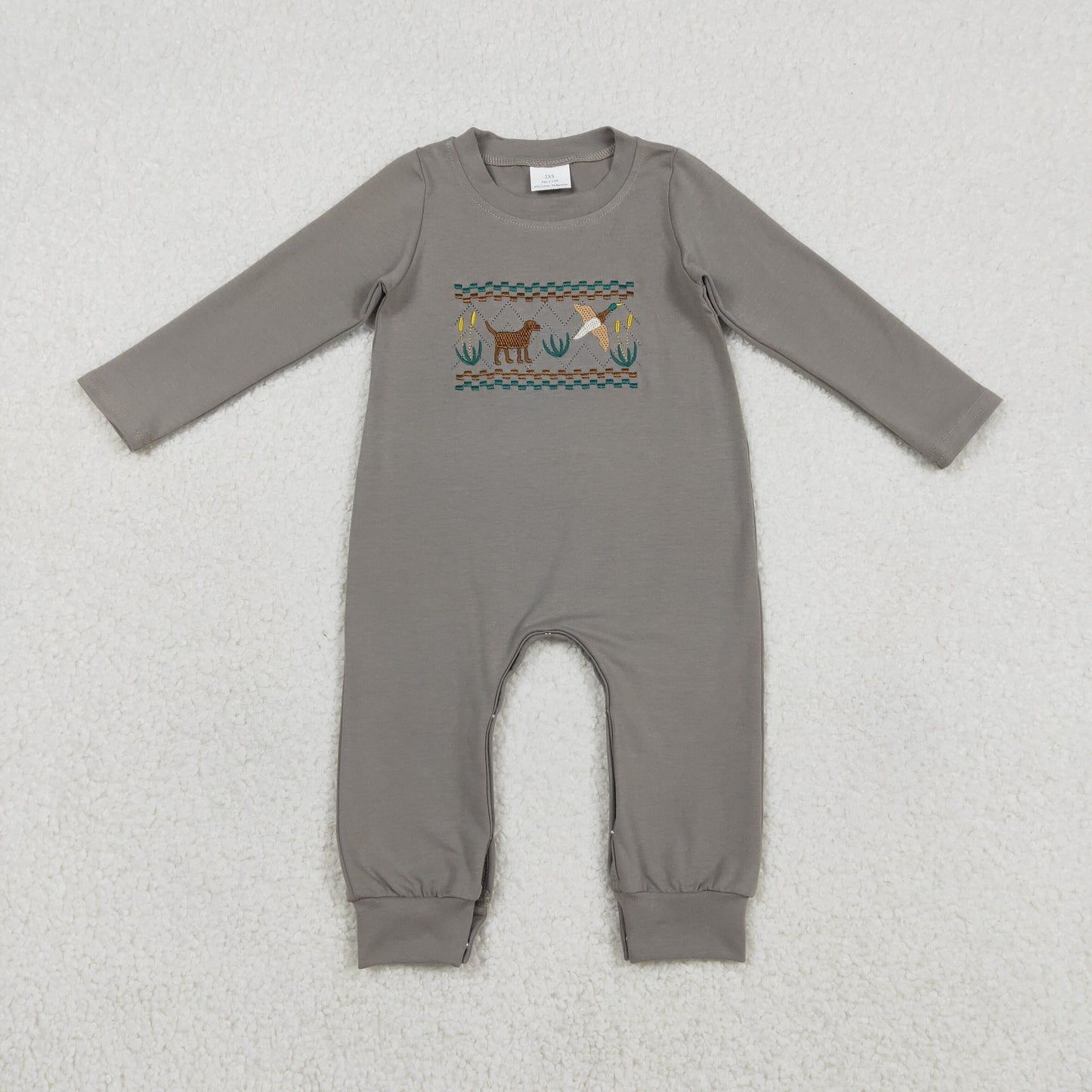 Baby Boys Long Sleeves Embroidery Dogs Ducks Cotton Romper