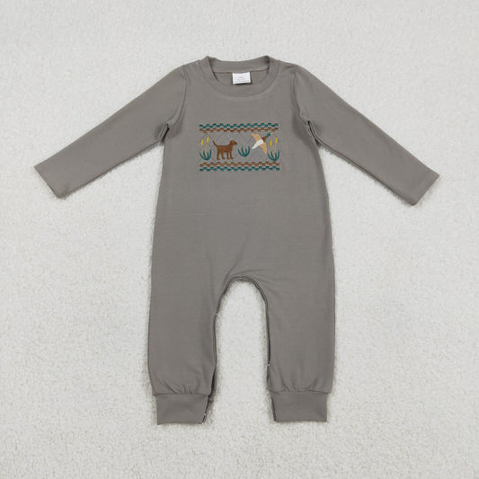 Baby Boys Long Sleeves Embroidery Dogs Ducks Cotton Romper