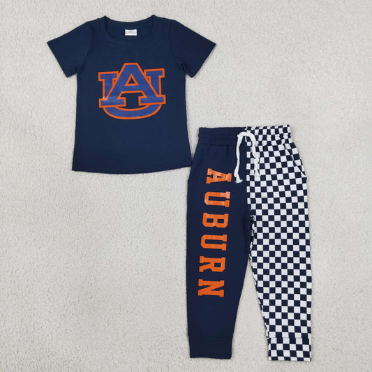 Baby Boys Kids Short Sleeves Navy Shirt Checked Pockets Pants Team Set Clothes