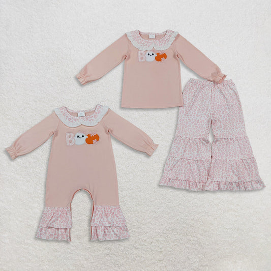 Sibling Baby Girls Kids Halloween Pumpkins Ghosts Bows Leopard Romper Hoodie Set Clothes
