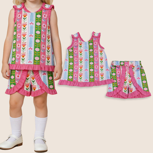 Baby Girl Kids Flower Pink Ruffle Tops Shorts Set Summer Clothes