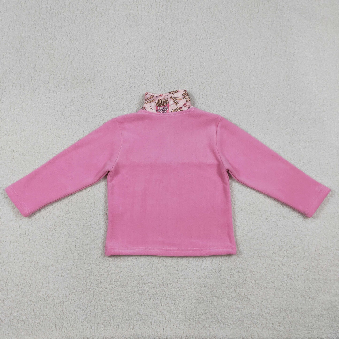 Baby Girls Pink Long Sleeves Chip Hearts Valentines Zipper Fleece Pullover Sweater