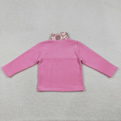 Baby Girls Pink Long Sleeves Chip Hearts Valentines Zipper Fleece Pullover Sweater