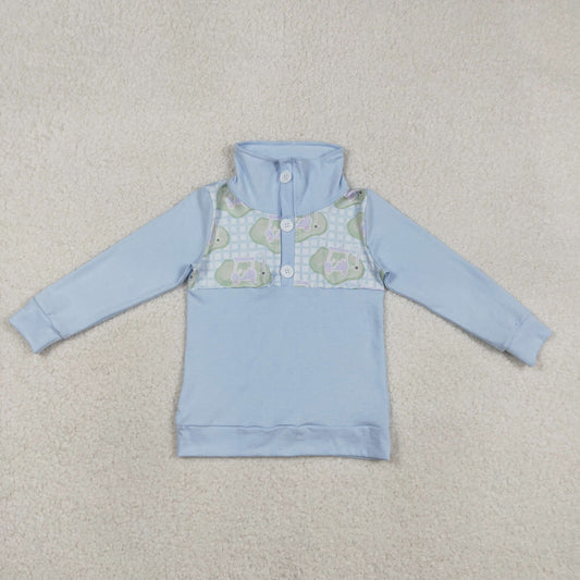 Baby Boys Blue Long Sleeves Golf Buttons Pullover Shirt
