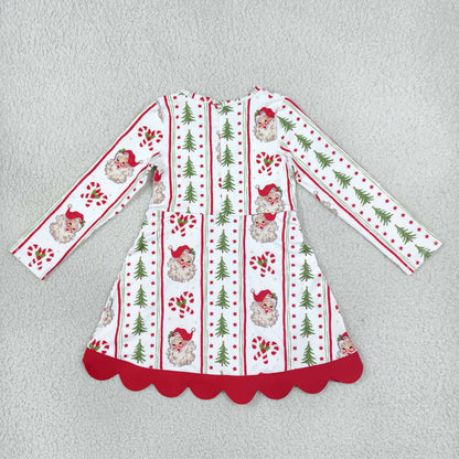 Baby Girls Kids Long Sleeves Christmas Santa Bows Scallop Dress Yoga Active Clothes