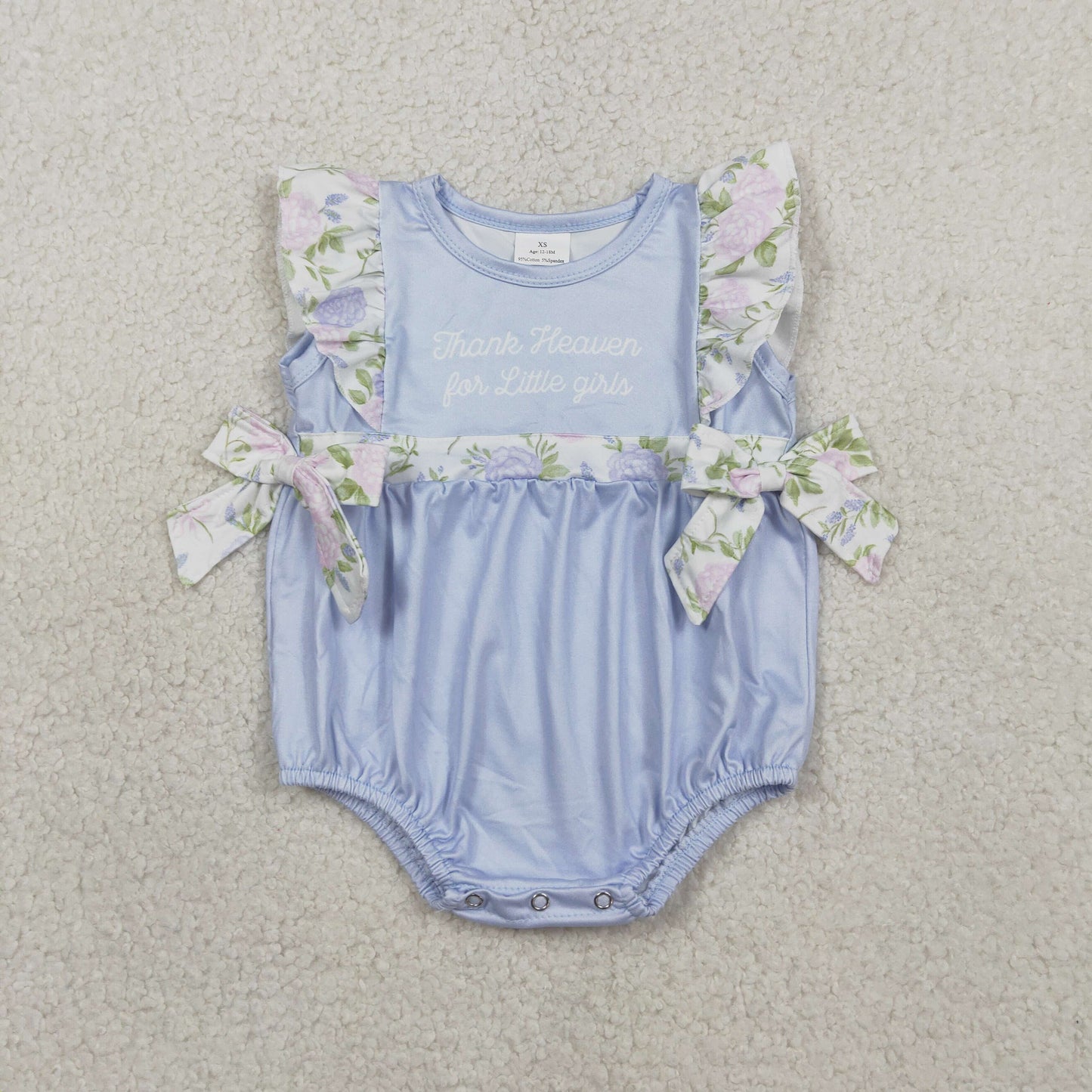 RTS Sibling Baby Girls Kids Thank Heaven Bows Blue Tunic Floral Shorts Set Romper Clothes