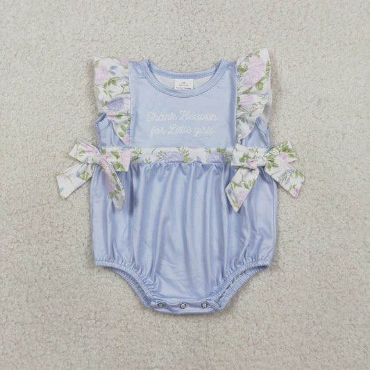RTS Sibling Baby Girls Kids Thank Heaven Bows Blue Tunic Floral Shorts Set Romper Clothes