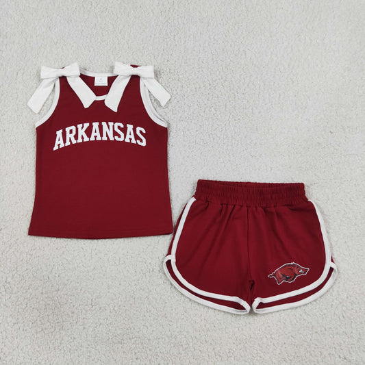 Sibling Baby Girls Kids Sleeveless Bows Cotton Shirts Shorts Sets Cheer Team Clothes