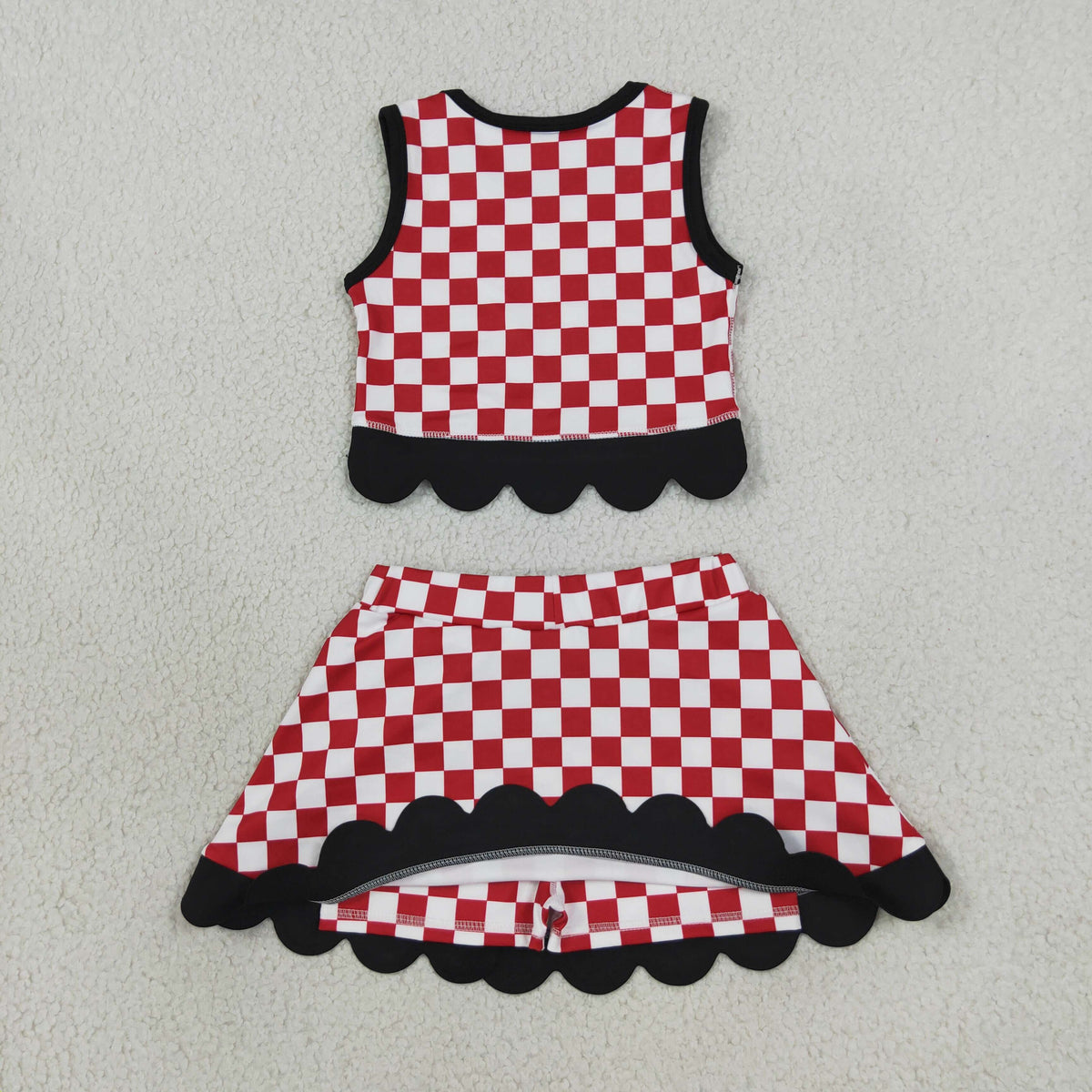 Sibling Baby Girls Kids Sleeveless Checked Tops Bows Scallop Skirts Shorts Yoga Active Sets Team Clothes