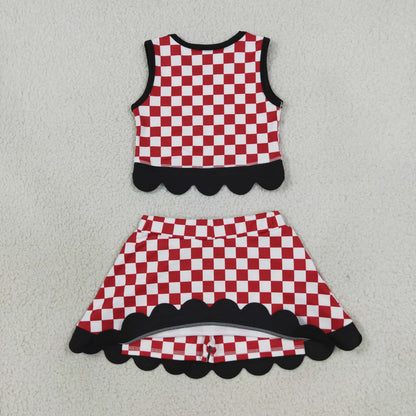 Sibling Baby Girls Kids Sleeveless Checked Tops Bows Scallop Skirts Shorts Yoga Active Sets Team Clothes