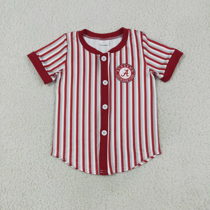 Baby Boy Kids Short Sleeves Red Grey Stripes Shirt Team Tops
