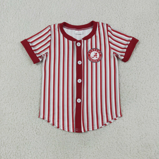 Baby Boy Kids Short Sleeves Red Grey Stripes Shirt Team Tops