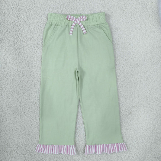 Baby Girls Kids Pockets Bows Cotton Pants Bottoms Light Green Clothes