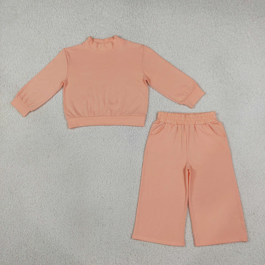 Baby Girl Kids Long Sleeves Peach Shirt Pockets Pants Set Pajamas Clothes