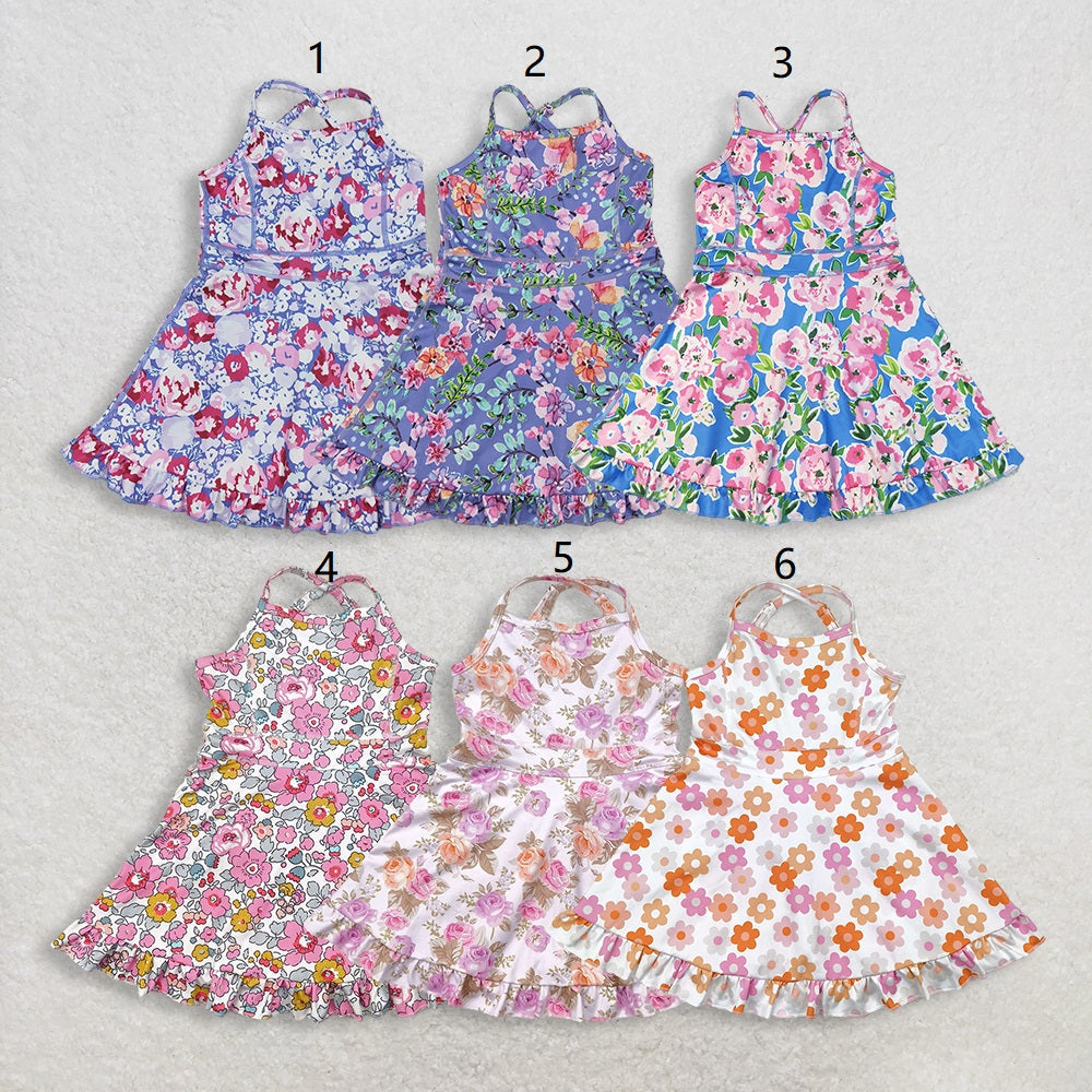 RTS Baby Girls Kids Straps Flower Knee Length Dress Sibling Active Yoga Clothes