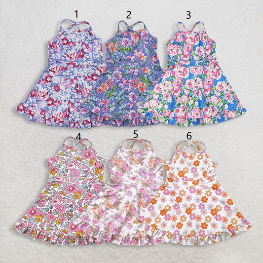 RTS Baby Girls Kids Straps Flower Knee Length Dress Sibling Active Yoga Clothes