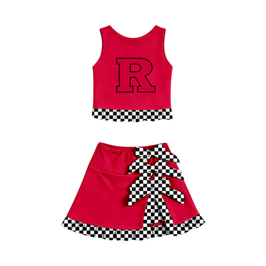 Moq 5 Baby Girls Kids Sleeveless Vest Bows Skirt Shorts Team Set Cheer Clothes
