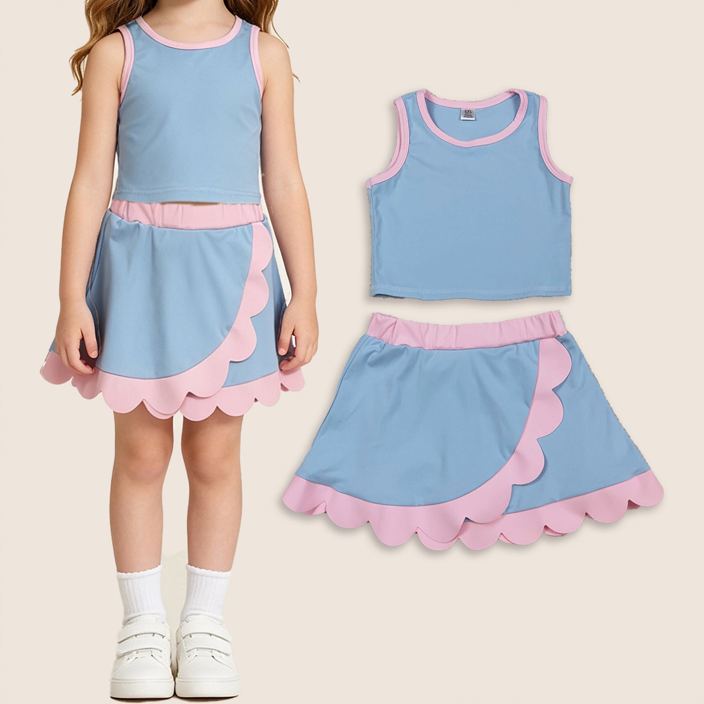 Baby Girls Kids Blue Tops Scallop Skirt Shorts Yoga Active Set Summer Clothes
