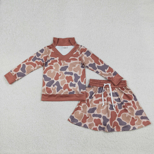 Baby Girls Kids Long Sleeves Shirt Skirt Shorts Clothes Camo Set