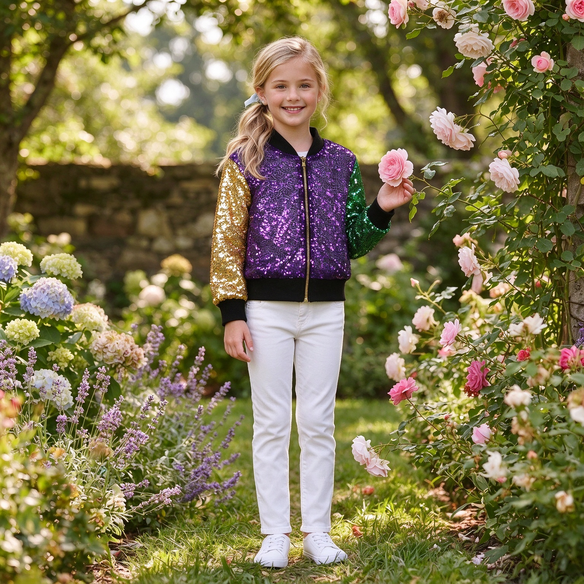 Baby Boys Girls Kids Long Sleeves Mardi Gras Zipper Sequins Coat Jacket RTS