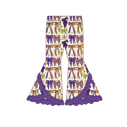 Preorder ( Moq 5 )  Baby Girls Kids Halloween Bows Purple Ruffle Bell Pants Bottoms Clothes