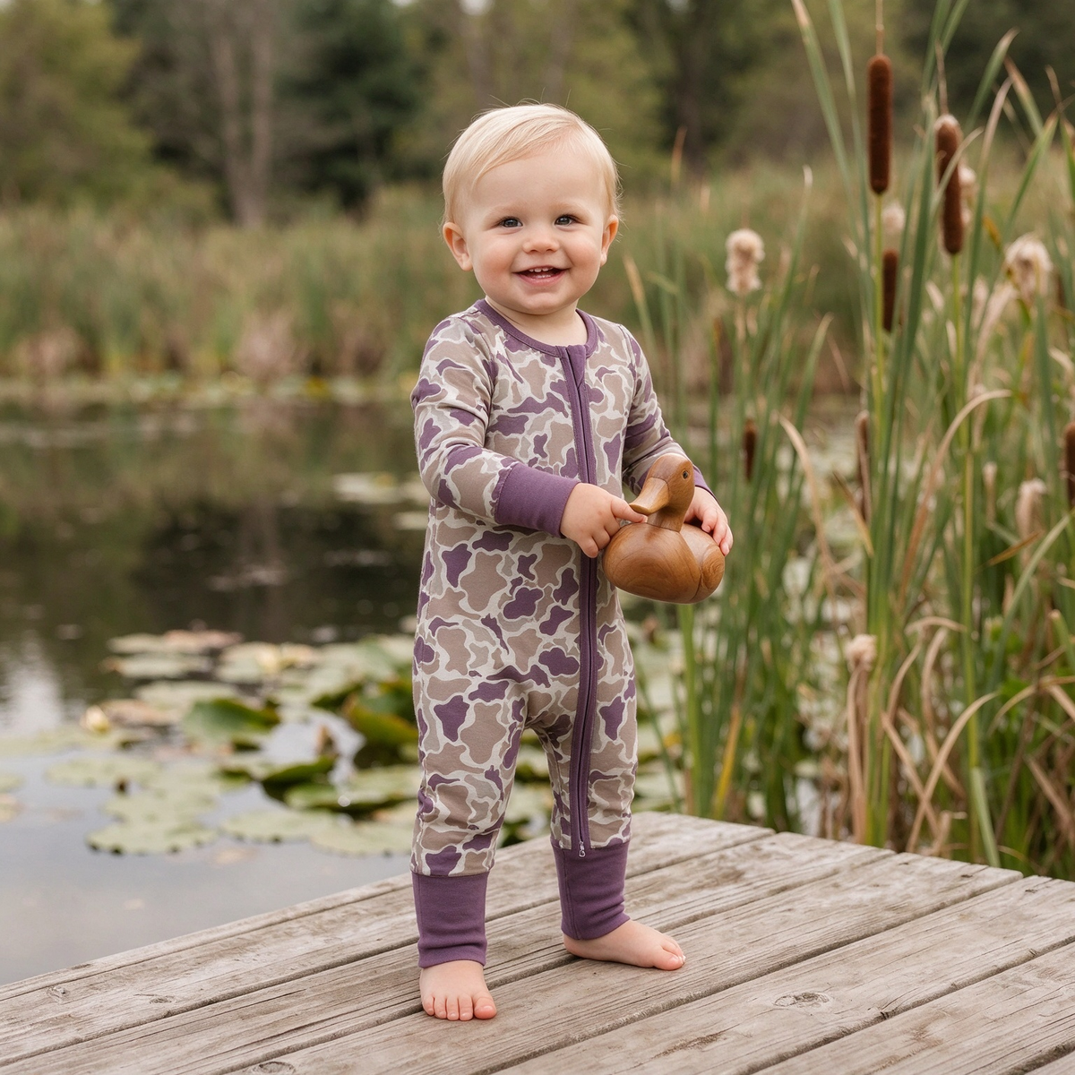Baby Boys Long Sleeves Camo Zipper Footie Sleeper Romper