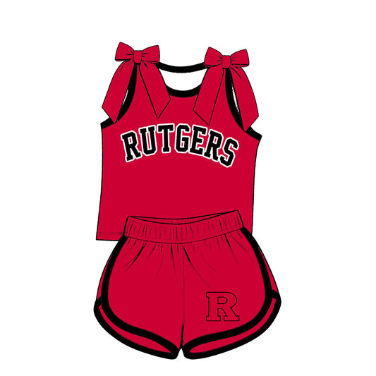 Moq 5 Baby Girls Kids Sleeveless Bows Shirt Shorts Team Set Cheer Clothes