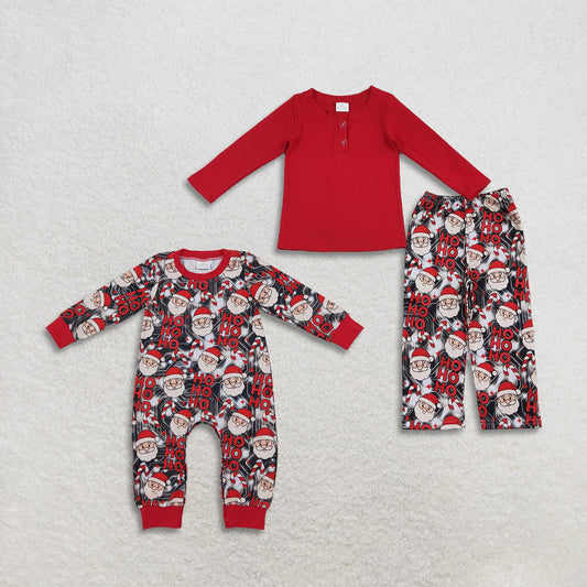 Sibling Baby Boys Kids Long Sleeves Santa Romper Set Pajamas Christmas Clothes