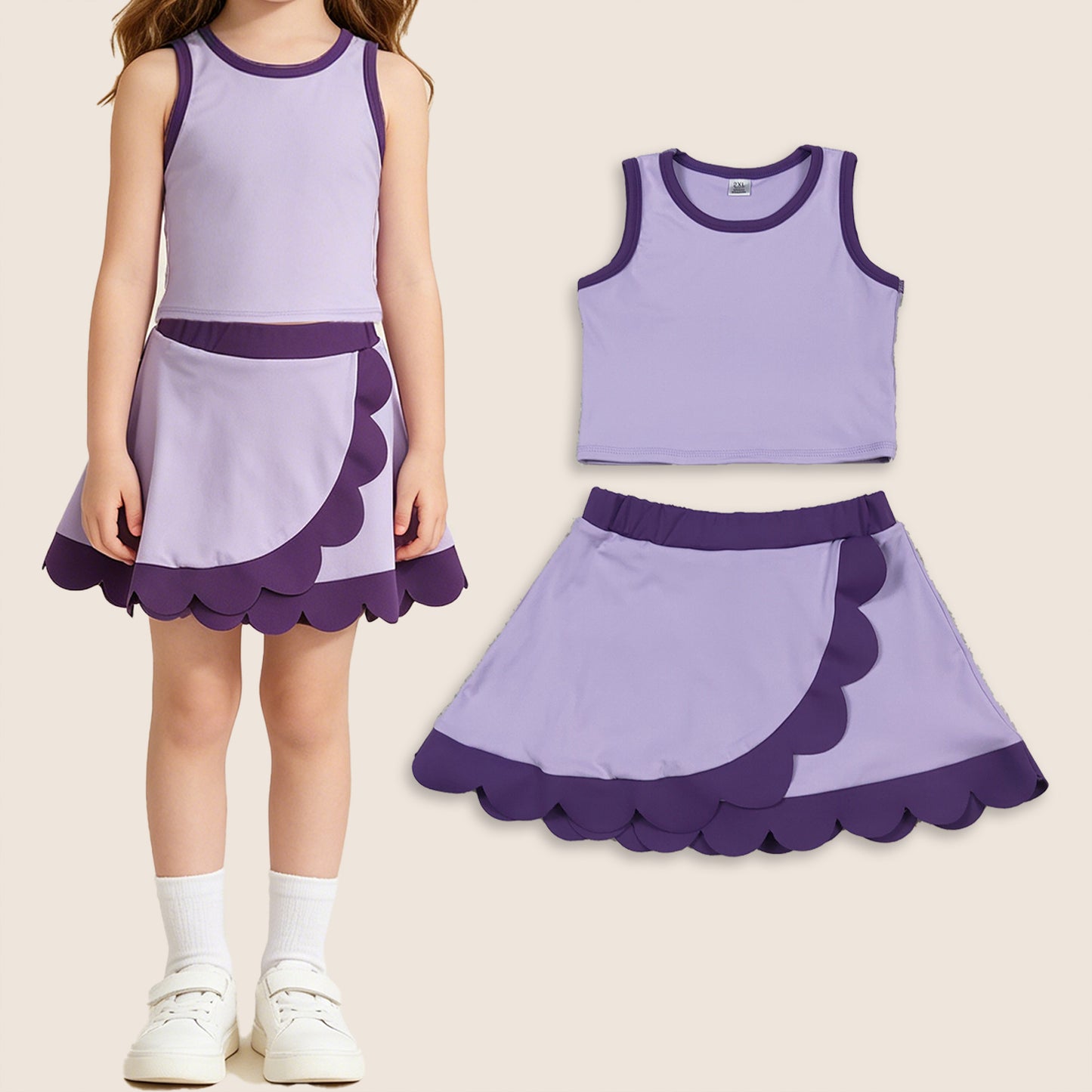 Baby Girls Kids Shirt Scallop Skirt Shorts Yoga Active Lavender Set Clothes