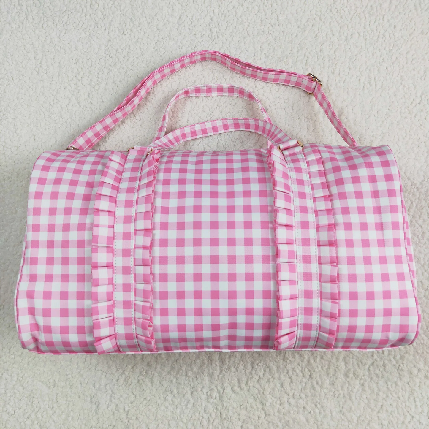 Kids Girl Adult Pink Plaid Ruffle Gym Bag