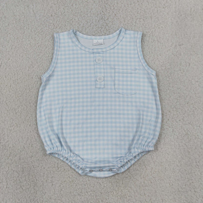 Sibling Baby Boy Infant Sleeveless Plaid Pockets Summer Bubble Rompers Clothes