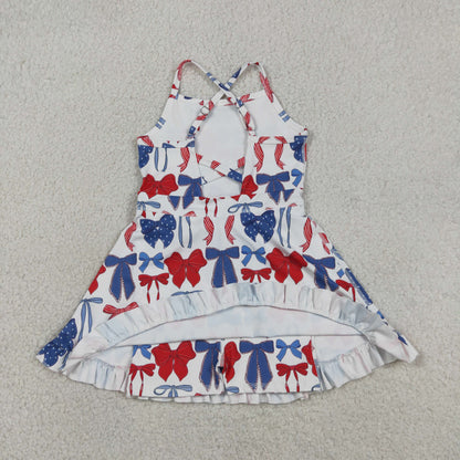 Baby Girls Sleeveless 4th of July Bows Yoga Shorts Knee Length Dress