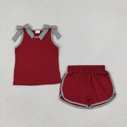Baby Girls Kids Grey Bows Shirt Shorts Cotton Set Summer Clothes