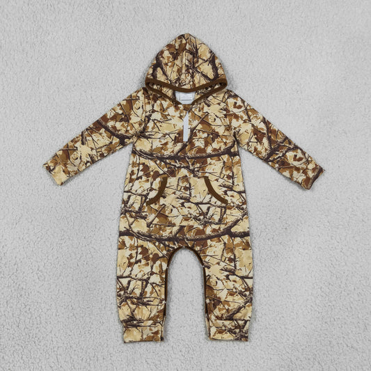 Baby Boy Infant Long Sleeves Camo Hoodie Pockets Zipper Romper