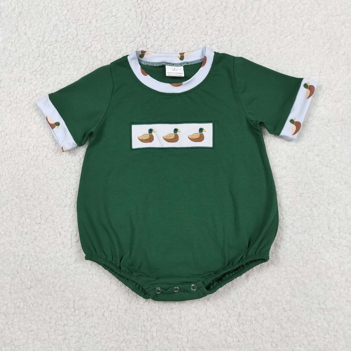 Baby Boys Infant Short Sleeves Embroidery Ducks Green Bubble Romper