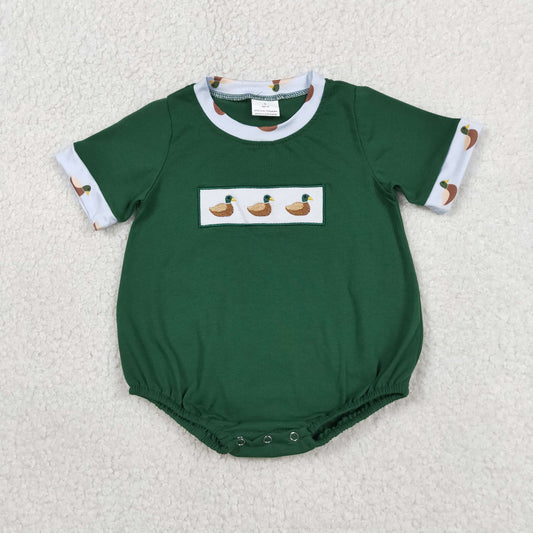 Baby Boys Infant Short Sleeves Embroidery Ducks Green Bubble Romper