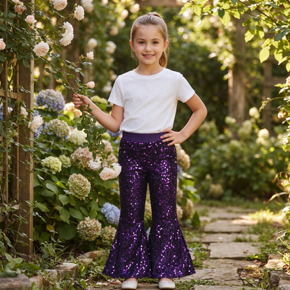 Baby Girls Kids Purple Glitter Sequins With Lining Bell Pants RTS