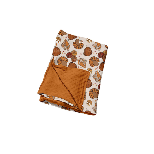 Moq 5 Preorder Baby Girls Kids turkey Pumpkins Bows Thanksgiving Blanket