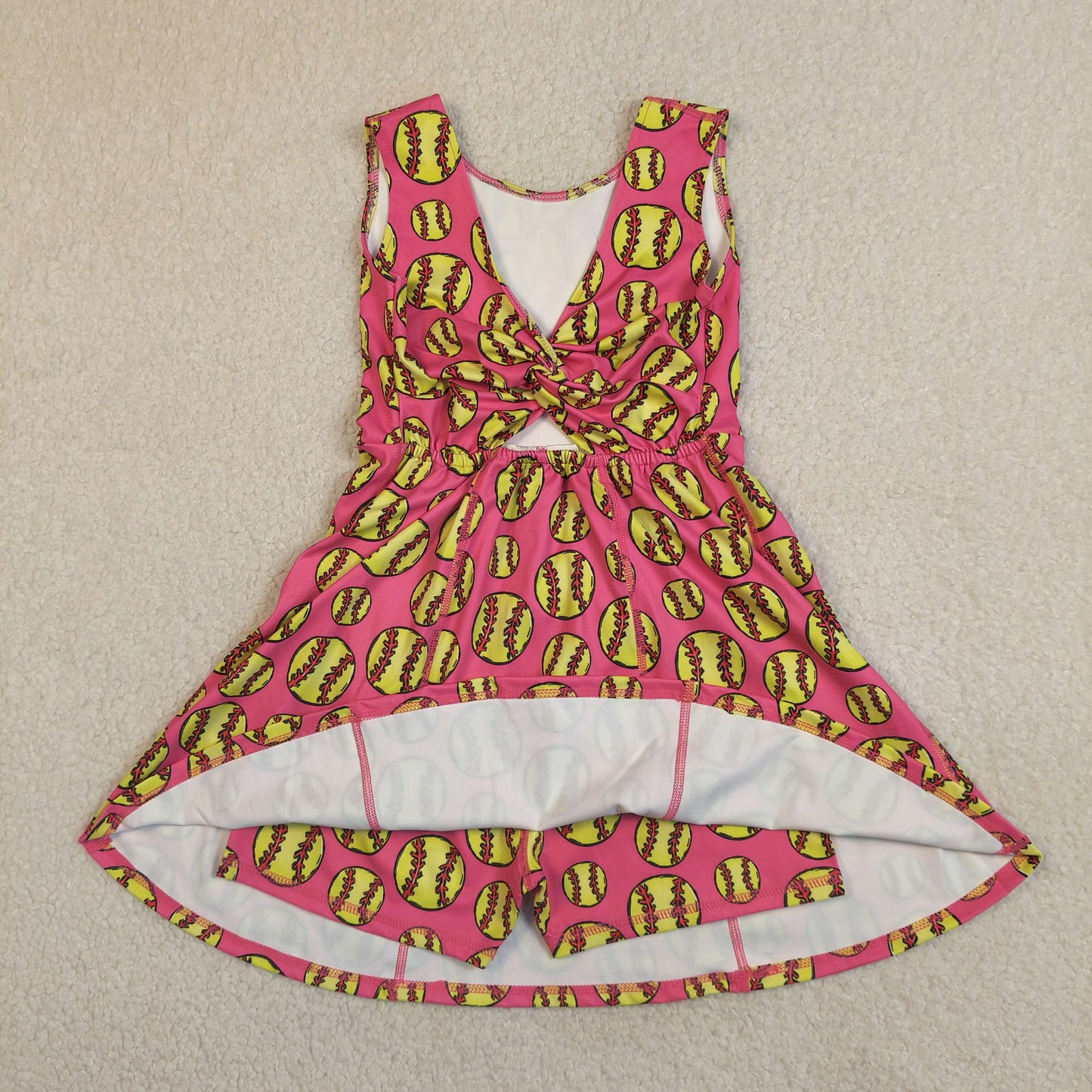 Baby Girls Kids Sleeveless Softball Yoga Shorts Pink Knee Length Dress