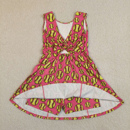 Baby Girls Kids Sleeveless Softball Yoga Shorts Pink Knee Length Dress