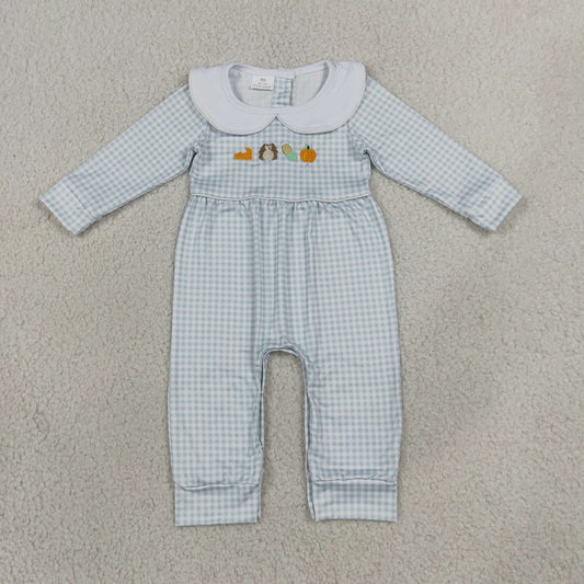 Baby Boy Infant Embroidery turkey Pumpkin Plaid Romper Fall Clothes