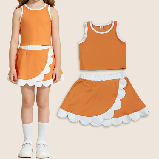 Baby Girls Kids Shirt Scallop Skirt Shorts Yoga Active Orange Set Clothes