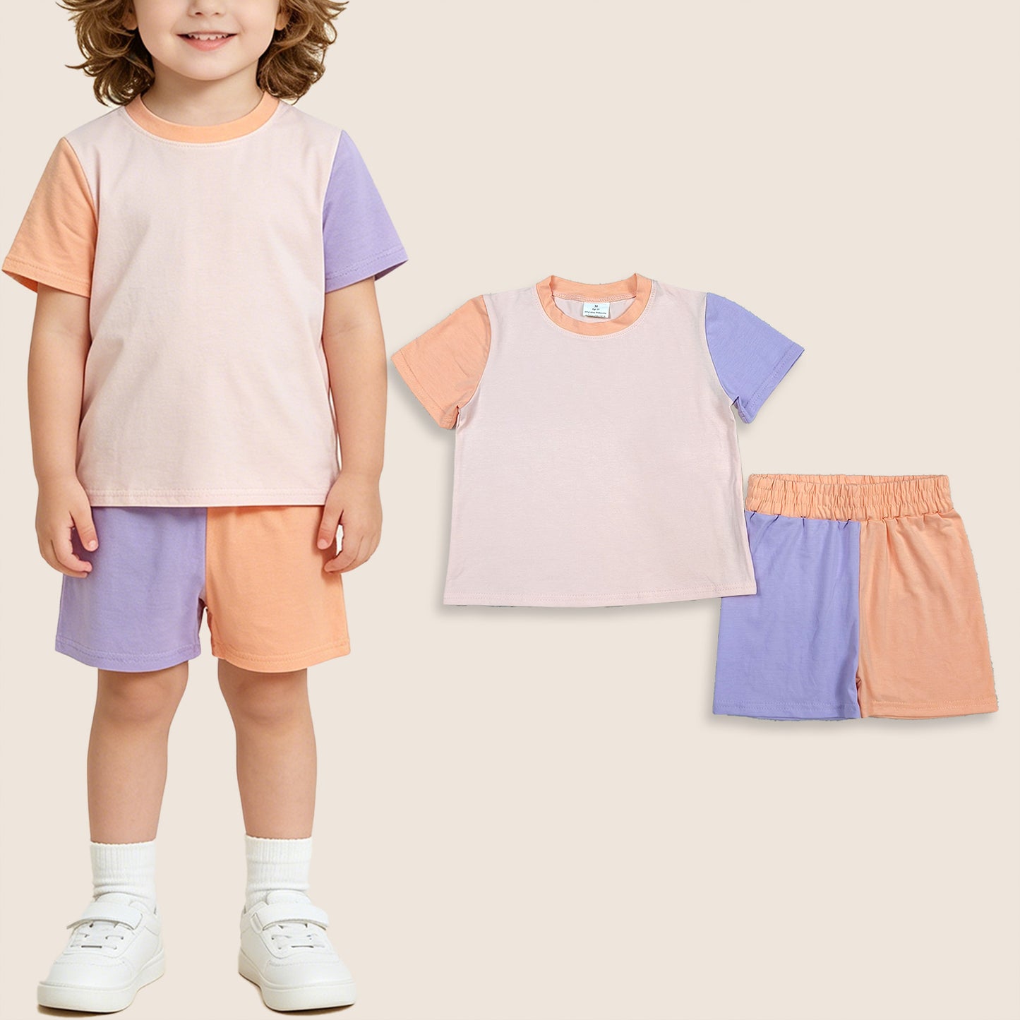 Baby Girls Short Sleeves Shirt Shorts Summer Set Patchwork Clothes