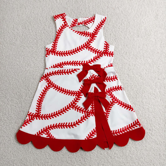 Baby Girls Kids Baseball Red Bows Shorts Knee Length Yoga Active Dress