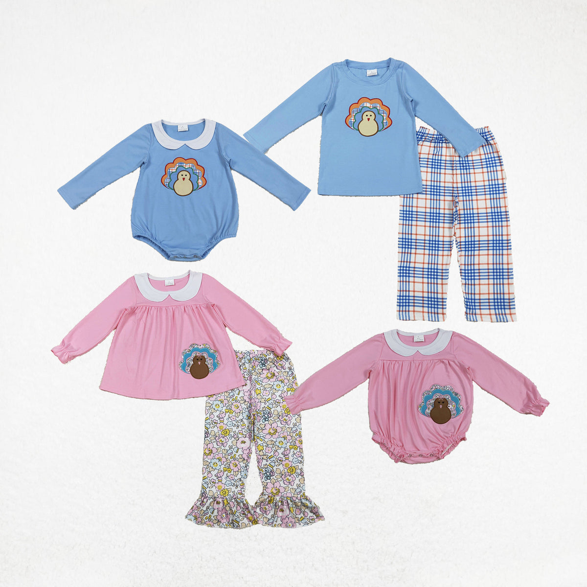 Baby Boy Girl Long Sleeves Embroidery turkey Sibling Romper Set Thanksgiving Clothes