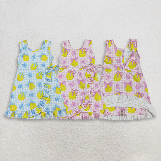 RTS Sibling Baby Girls Kids Lemons Bows Plaid Yoga Active Shorts Knee Length Dresses